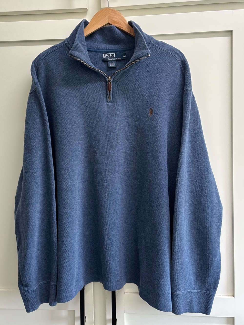 Polo Ralph Lauren Vintage Quarter Zip Sweatshirt Men’s XXL Blue Brown Pony - Picture 3 of 8